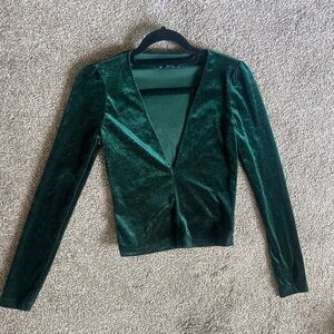 Urban Outfitters Forest Green Sparkly Velvet Top